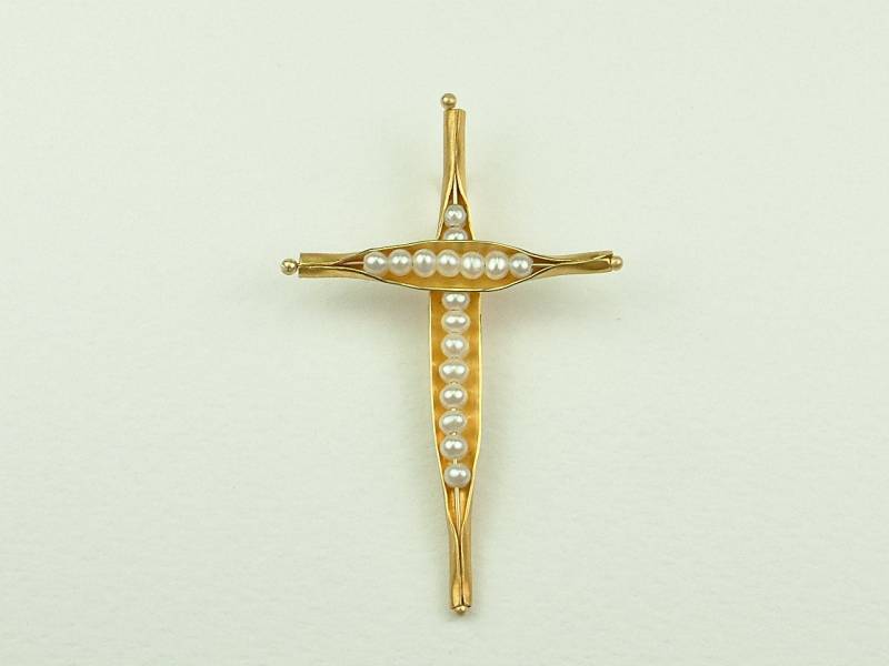 Handgemachtes Kreuz 750Er Gold Mit Perlen von AkoyaPearls