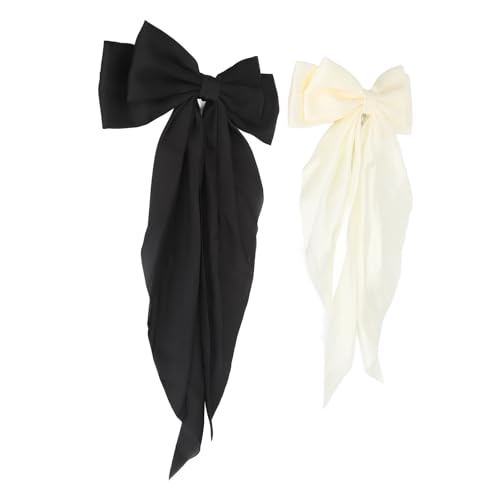 Akozon 2 Stück Haarschleifenklammern mit Doppelter Schleife und Extra Langem Band in Klassischem Schwarz und Weiß für Mädchen und Frauen von Akozon