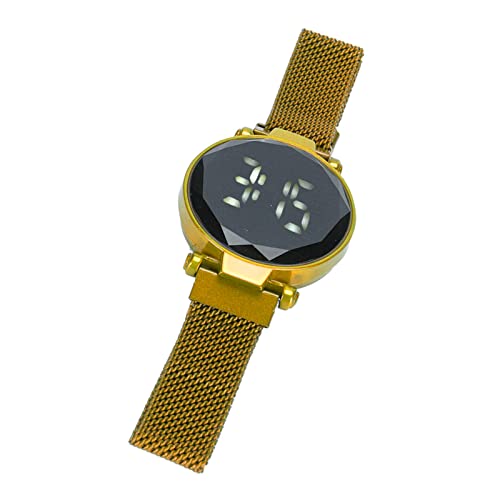 Akozon Damen-LED-Armbanduhr, Legierung, Modisches Design, Digitaluhr für Mädchen, Erwachsene, Damen, Touchscreen, Großes Display, Langlebig (Gold) von Akozon