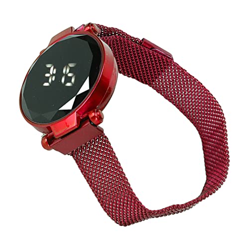 Akozon Damen-LED-Armbanduhr, Legierung, Modisches Design, Digitaluhr für Mädchen, Erwachsene, Damen, Touchscreen, Großes Display, Langlebig (Rot) von Akozon