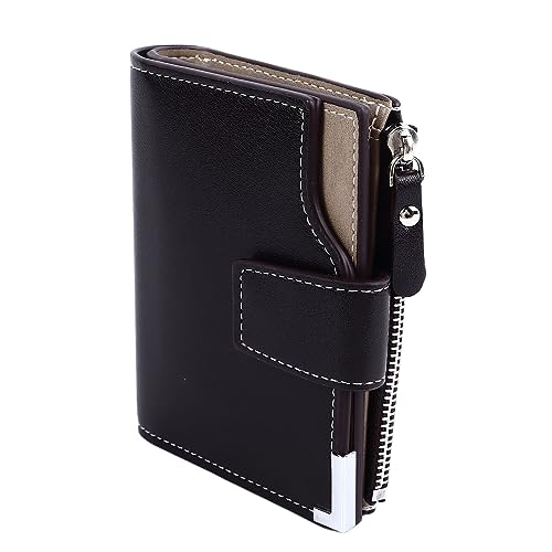Akozon Dreifach Faltbare Geldbörse für Herren – Modische Kurze C-Act-Geldbörse mit Großem Fassungsvermögen und Vertikalem Reißverschluss, PU-Kreditkartenhalter Im Kaffeeton von Akozon