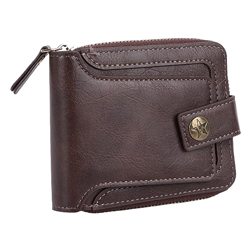 Akozon Dreifach Faltbare Herren-Geldbörse aus PU-Leder Im Europäischen Retro-Stil mit Mehreren Kartenfächern und Sicherem Reißverschluss und Schnallenverschluss, Ideal für Reisen und von Akozon