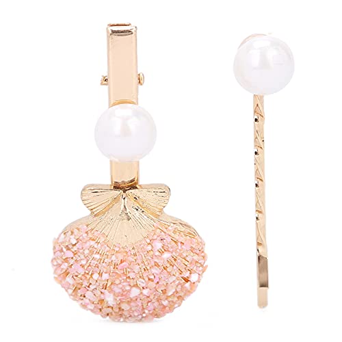 Akozon Elegante Damen-Haarspange mit Muschelförmiger Kunstperlendekoration, Legierungs-Haarschmuck für Mädchen Im Alltag, Hellrosa (Helles Rosa) von Akozon