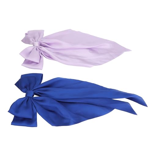 Akozon Große Haarschleifen für Frauen – Doppelschichtige Schleife und ästhetische Haarspangen mit Langem Schwanz – Haarschmuck mit Großer Bandschleife in Lila und Dunkelblau von Akozon