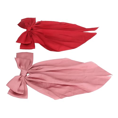 Akozon Große Seidige Satin-Haarschleifen mit Doppelter Verzierung, Große Schleifen-Haarspangen in Rot und Rosa für Frauen, Vielseitige Styling-Optionen von Akozon