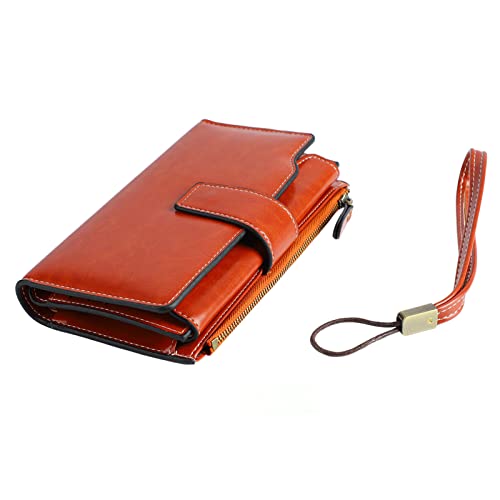 Akozon Kartenetui aus Gewachstem PU-Leder für Damen – Großes Fassungsvermögen, Mehrschichtig, Blockierungstechnologie – Schickes Kartenetui Im ​​Vintage-Stil für den Täglichen von Akozon