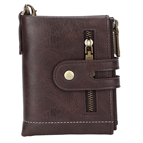 Akozon Kurze Herrenbrieftasche Vintage-braunem PU-Leder mit Mehreren Kartenfächern, Reißverschlussfach und Diebstahlsicherem Haken von Akozon