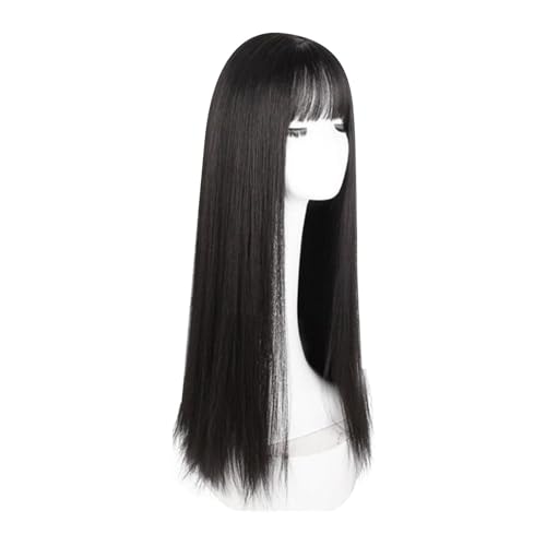Akozon Lange Schwarze Gerade Perücke mit for Women - 28,3 Zoll Hitzebeständige Stilvolle Synthetische Perücke von Akozon