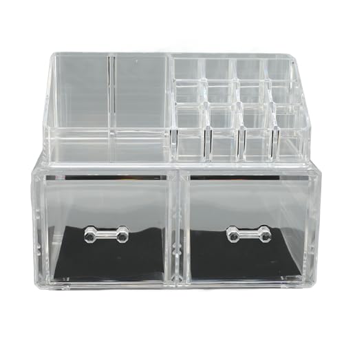 Akozon Stapelbarer, Durchsichtiger Make-up-Organizer, Kosmetik-Aufbewahrungsvitrine mit Zwei Einzigartigen Schubladen und Tablett für Make-up-Pinsel, Lippenstifte, Haarschmuck von Akozon