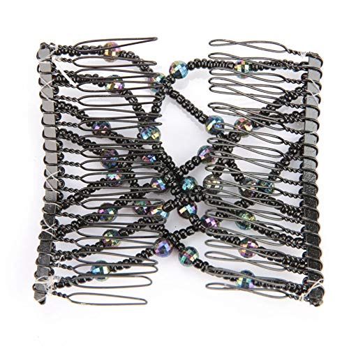 Frauen Mädchen Magie, Clip Dehnbare Haarnadel Schwarzer Kamm Dehnbare Einfache Haarperlen Rutsche (BLACK) von Akozon