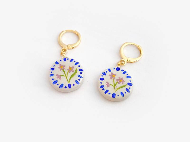 Keramik Hängeohrringe - Forget Me Not 18K Echt Vergoldet von Akrazia