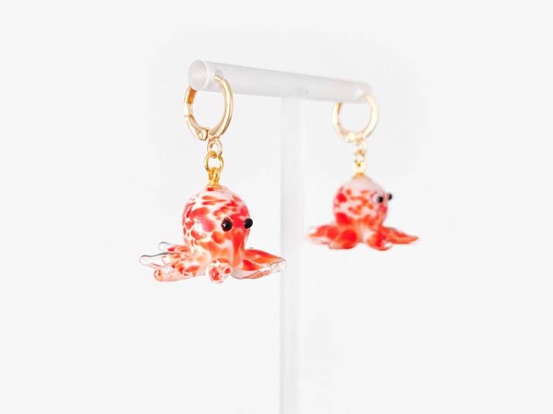 Oktopus Glas Ohrhänger - 18K Echt Vergoldet von Akrazia