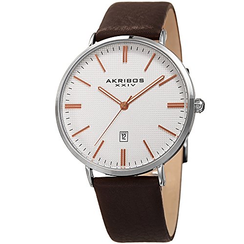 Akribos XXIV Herren Datum klassisch Quarz Uhr mit Leder Armband AK935SSRG von Akribos XXIV