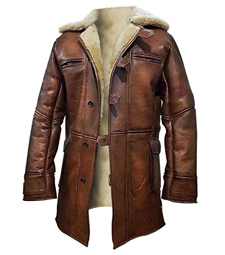 Aksah Fashion Herren Tom Hardy Dark Knight Rises Pelz Pea Bane Mantel | Herren Distressed Brown Trenchcoat Ledermantel Jacke, braun, XXL von Aksah Fashion