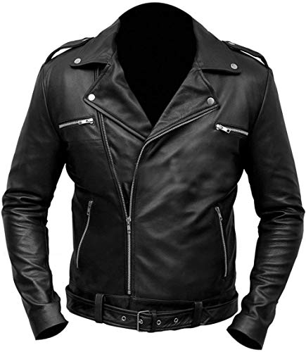 Aksah Fashion Herren Walking Dead Negan Lederjacke | Schwarze Motorrad Echtleder Jacke, Aus Echtleder, M von Aksah Fashion