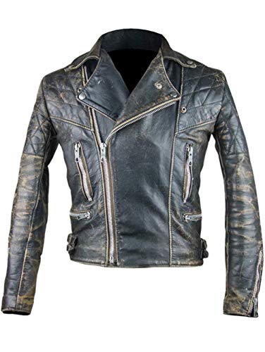 Aksah Fashion Slim Fit Cafe Racer Vintage Motorradjacke im Used-Look | Schwarze Lederjacke für Herren, Aus Echtleder, L von Aksah Fashion