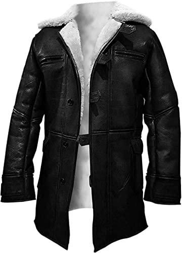 Aksah Fashion Tom Hardy Dark Knight Rises Herren-Winterjacke, Echtleder, Weste, Mantel für Herren, Halloween-Kostüm, Cosplay-Kollektion, Schwarzes Echtleder mit weißem Fellfutter, XL von Aksah Fashion
