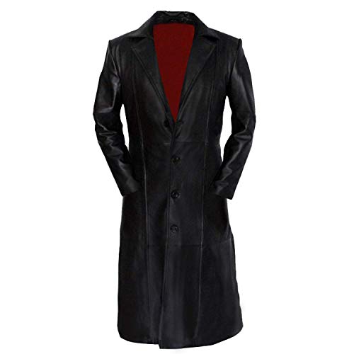 Aksah Fashion Wesley Snipes Blade Trinity Nappaleder, Cosplay-Kostüm-Jacke, volle Länge, langer Wandermantel für Herren, Aus Echtleder, L von Aksah Fashion