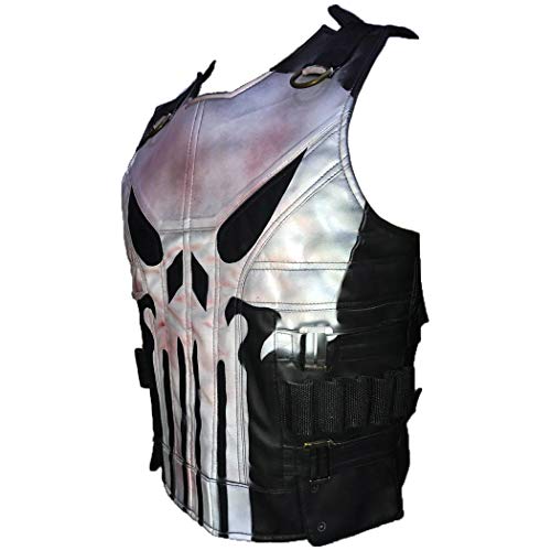 Aksah Fashion s Herren The Punisher Season 2 Frank Castle Schwarze Lederweste Totenkopf Logo Schwarz Biker Taktische Echtleder Weste, Aus Echtleder, L von Aksah Fashion