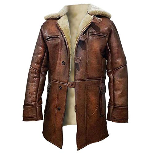 Tom Hardy Dark Knight Rises Herren-Winterjacke, Echtleder, Weste, Mantel für Herren, Halloween-Kostüm, Cosplay-Kollektion, Echtes Leder mit cremefarbenem Fell, XL von Aksah Fashion
