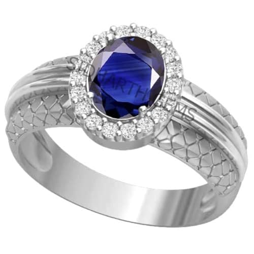 Akshita gems 11,25 Ratti AAA+ Qualität natürlicher blauer Saphir Neelam versilbert verstellbar Edelstein Ring für Damen und Herren (Lab - zertifiziert), Messing, blauer Saphir Neelam, Messing, Blauer von Akshita gems