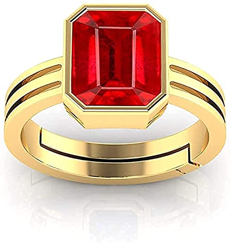 Akshita gems 17,25 Ratti 16,50 Karat A+ Qualität Natürlicher Burma Rubin Manik Unerhitzter Unbehandelter Edelstein Goldring für Damen und Herren (GGTL Lab zertifiziert), Natürlicher Burma Ruby Manik von Akshita gems