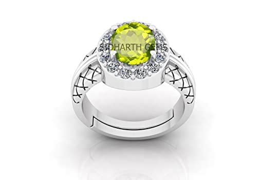 Akshita gems 5,00 Ratti AA++ Qualitätszertifizierter natürlicher grüner Peridot Edelstein Panchdhatu Metall verstellbarer Ring / Anguthi für Damen und Herren, Messing, Peridot von Akshita gems