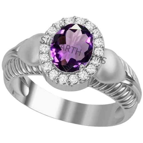 Akshita gems 7,25 Ratti 6,50 Karat Amethyst versilberter Ring Katela Ring Original zertifizierter natürlicher Amethyst Stein Ring astrologischer Geburtsstein verstellbare Ringgröße 16-24 für Damen und Akshita gems 7,25 Ratti 6,50 Karat Amethyst versilberter Ring Katela Ring Original zertifizierter natürlicher Amethyst Stein Ring astrologischer Geburtsstein verstellbare Ringgröße 16-24 für Damen und von Akshita gems