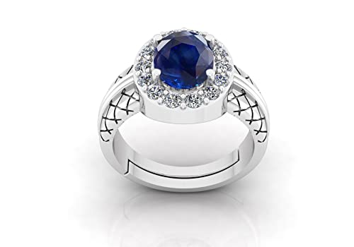 Akshita gems 9,25 Ratti AAA+ Qualität natürlicher blauer Saphir Neelam versilbert verstellbarer Edelsteinring für Damen und Herren (Labor – zertifiziert), Messing, Blauer Saphir Blauer Saphir Neelam von Akshita gems