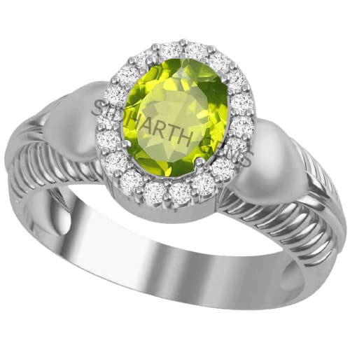 Akshita gems Damen-Ring mit 9,25 Karat und 8,50 Karat, A+, natürlicher zertifizierter grüner Peridot, versilbert, verstellbar (GGTL-Lab-zertifiziert), Messing, Peridot von Akshita gems