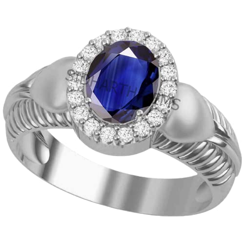 Akshita gems Neelam verstellbarer Ring Panchdhatu 6 Karat natürlicher blauer Saphirsilber 7,25 Ratti Labor zertifiziert Messing Blauer Saphir Messing Blauer Saphir Blau, Messing, Blauer Saphir von Akshita gems