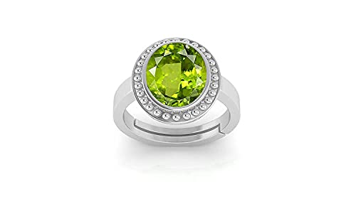 Akshita gems Verstellbarer Ring mit natürlichen grünen Peridot-Edelsteinen, versilbert, 2,00 Ratti, für Männer und Frauen, natürlicher Paridotring, Peridot, Peridot, Peridot, Peridot, Natürlicher von Akshita gems