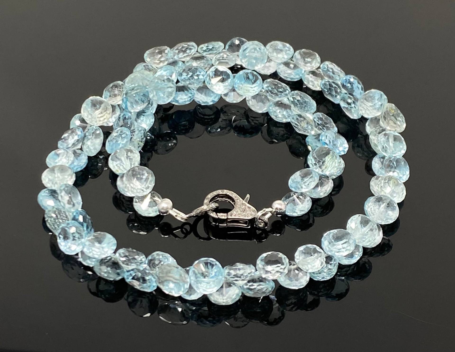 17, 25 Zoll Echte Himmelblaue Topas-Halskette Mit Pave-Diamant-Verschluss, Natürliche Blaue Topas-Halskette, Einzigartige von AkstarGems