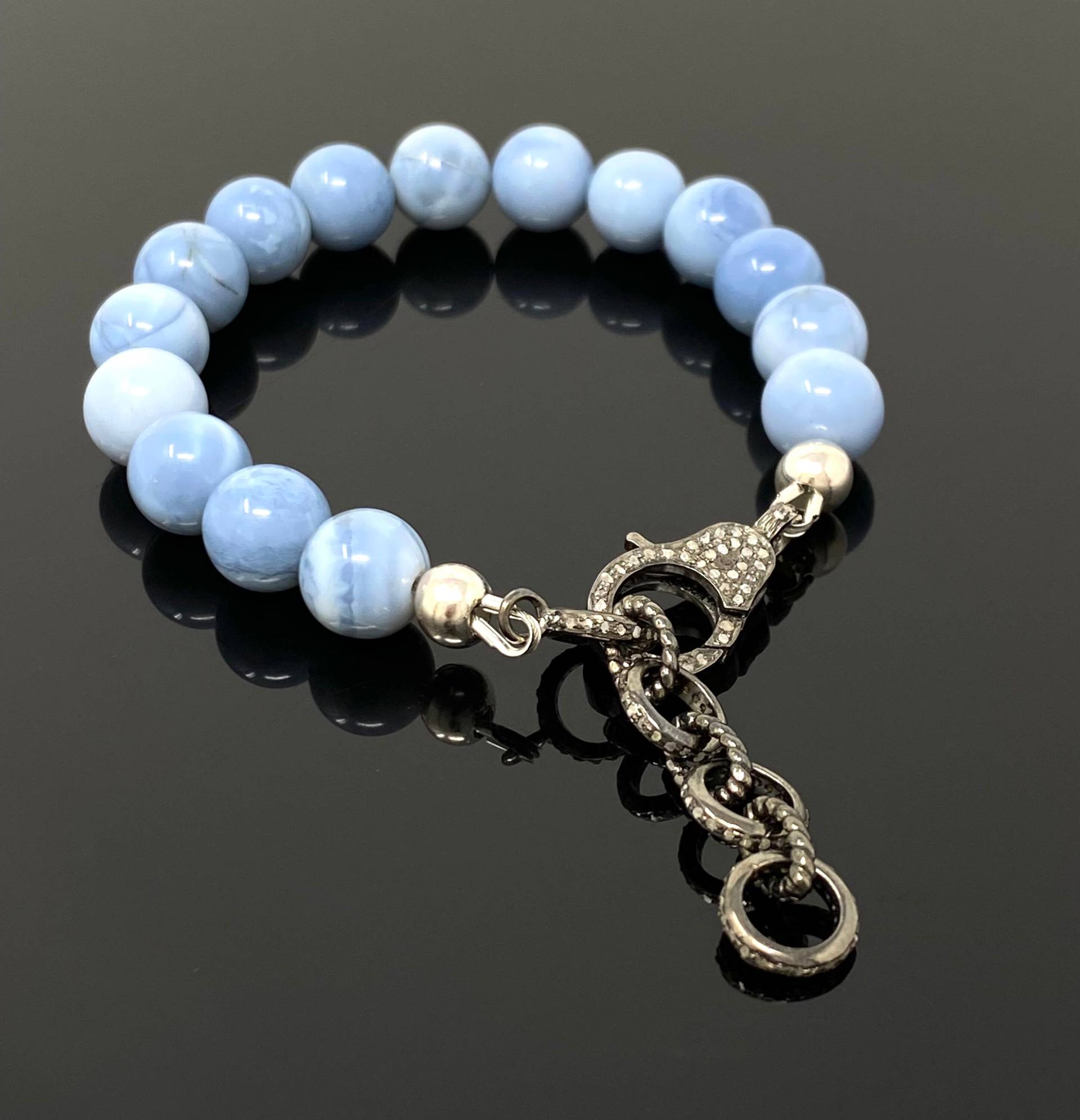 Natürliche Blaue Opal Edelstein Armband, Pave Diamant Verstellbare Aaa Grade Blauer Schmuck, Geschenke Für Sie von AkstarGems