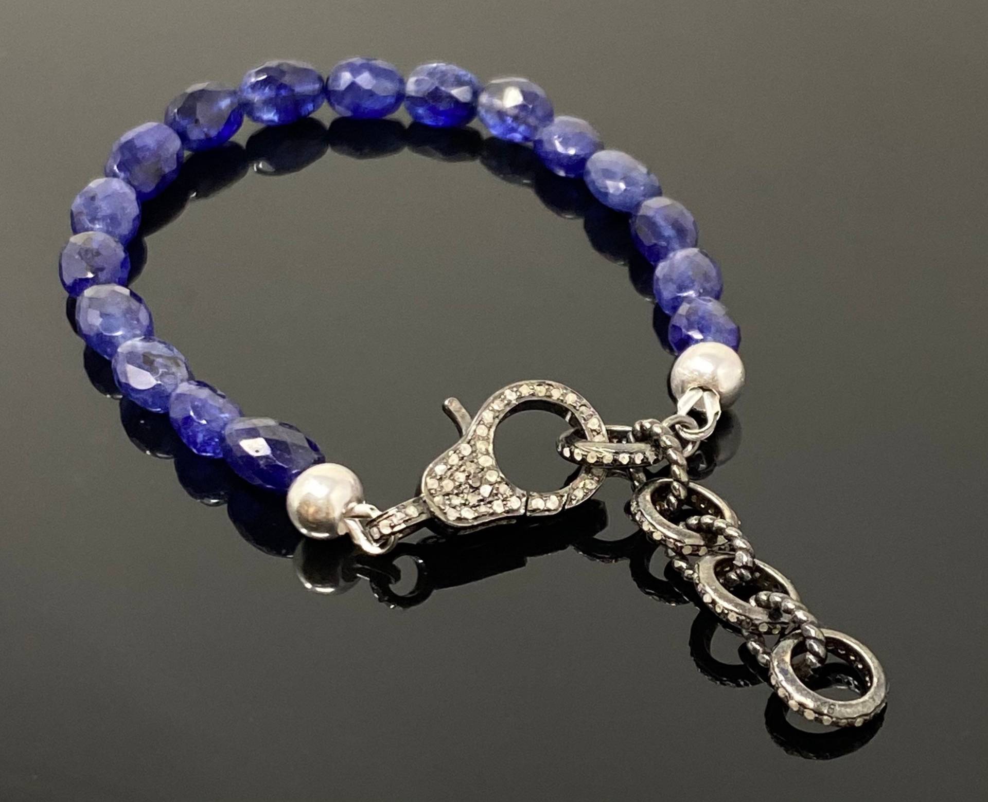 Natürliche Blaue Saphir Edelstein Armband, Pave Diamant Verstellbare Schmuck, September Birthstone Schmuck von AkstarGems