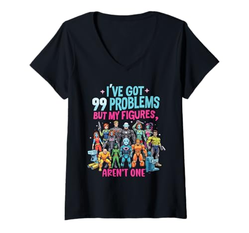 Damen Actionfigur Sammler Spielzeugbegeisterter Spielzeugsammlung T-Shirt mit V-Ausschnitt Damen Actionfigur Sammler Spielzeugbegeisterter Spielzeugsammlung T-Shirt mit V-Ausschnitt von Aktionskollektor Spielzeugsammlung