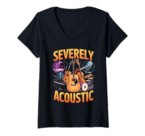 Damen Severely Acoustic Akustik Musiker Gitarren Spieler T-Shirt mit V-Ausschnitt von Akustik Gitarre Musik Liebhaber Club