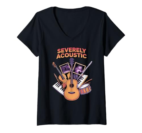Damen Severely Acoustic Akustik Musiker Gitarren Spieler T-Shirt mit V-Ausschnitt von Akustik Gitarre Musik Liebhaber Club