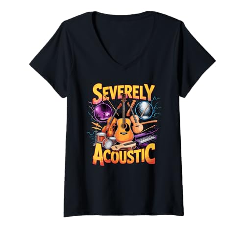 Damen Severely Acoustic Akustik Musiker Gitarren Spieler T-Shirt mit V-Ausschnitt Damen Severely Acoustic Akustik Musiker Gitarren Spieler T-Shirt mit V-Ausschnitt von Akustik Gitarre Musik Liebhaber Club