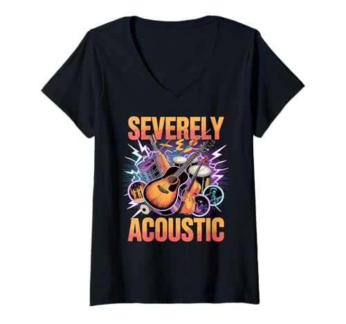 Damen Severely Acoustic Akustik Musiker Gitarren Spieler T-Shirt mit V-Ausschnitt von Akustik Gitarre Musik Liebhaber Club