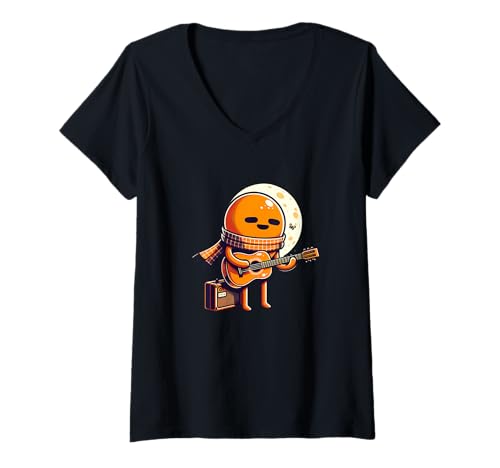 Damen Suesser Gitarrenspieler Mit Schal Vor Mond Akustik T-Shirt mit V-Ausschnitt Damen Suesser Gitarrenspieler Mit Schal Vor Mond Akustik T-Shirt mit V-Ausschnitt von Akustikgitarre Mond Musiker Cartoon Schal