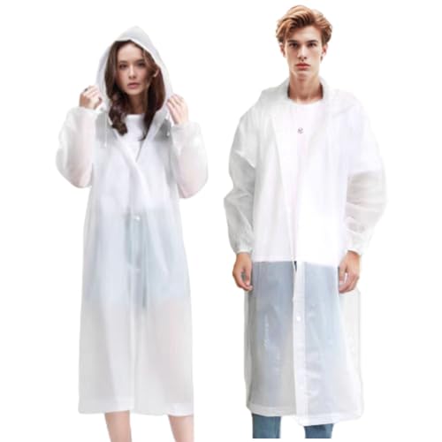 Akxlax 2 Stück 2 Stück Regenponcho Durchsichtig Unisex, Regenmantel Mehrweg Atmungsaktiv Ultraleicht, Poncho Wasserdicht Damen Herren für Festival Wandern Camping Reisen, Transparent Weiß von Akxlax