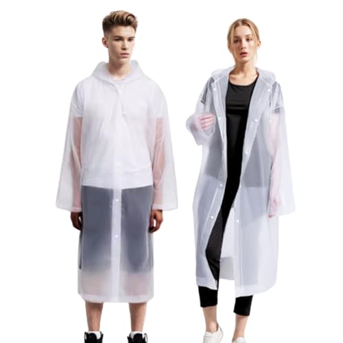 Akxlax 2 Stück Regenponcho Durchsichtig Unisex, Regenmantel Mehrweg Atmungsaktiv Ultraleicht, Poncho Wasserdicht Damen Herren für Festival Wandern Camping Reisen, Transparent Weiß von Akxlax