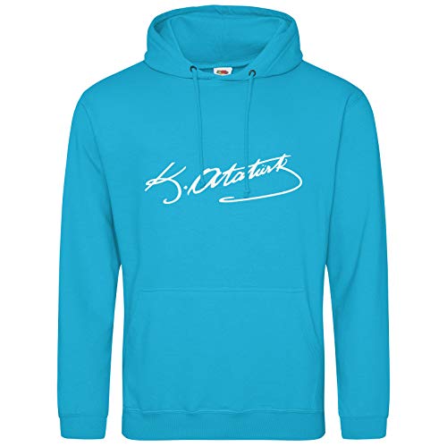 AkyTEX Atatürk Imza Hoodie Türkiye Türkei Kapuzenpullover Hoody (Azurblau, M) von AkyTEX