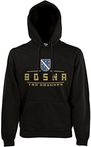 AkyTEX Bosnien Bosna Fan-Hoodie EM-2021 Kapuzenpullover Schwarz L von AkyTEX