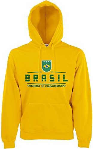 AkyTEX Brasilien Brazil Fan Hoodie Kapuzenpullover WM2018 Gelb M von AkyTEX