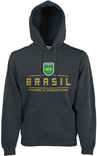 AkyTEX Brasilien Brazil Fan Hoodie Kapuzenpullover WM2018 Graphit L von AkyTEX