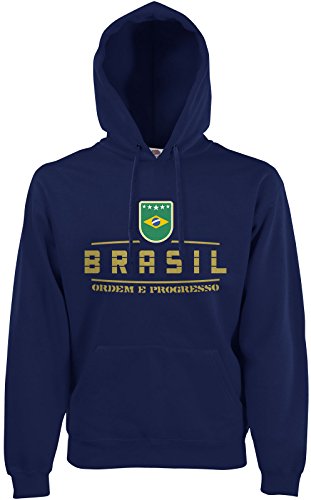 AkyTEX Brasilien Brazil Fan Hoodie Kapuzenpullover WM2018 Navyblau L von AkyTEX