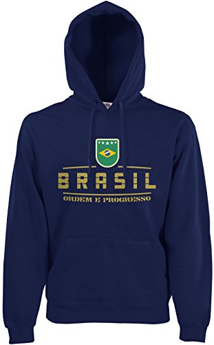 AkyTEX Brasilien Brazil Fan Hoodie Kapuzenpullover WM2018 Navyblau S von AkyTEX