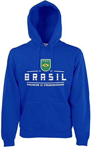 AkyTEX Brasilien Brazil Fan Hoodie Kapuzenpullover WM2018 Royalblau S von AkyTEX